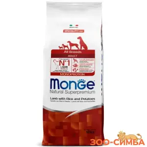 Сухой корм Monge Dog Speciality Line Monoprotein для взрослых собак всех пород, из ягненка с рисом и картофелем