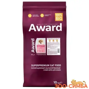 Сухой корм AWARD Healthy growth для котят от 1 месяца, беременных и кормящих кошек с индейкой и курицей с добавлением рыбьего жира и семян льна.10кг