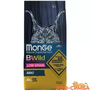 Сухой корм Monge Cat BWild LOW Hare для взрослых кошек, низкозерновой, из мяса зайца