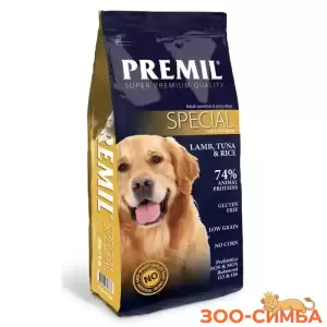 Premil SuperPremium Special гипоаллергенный для взрослых собак всех пород с  ягненком и тунцом