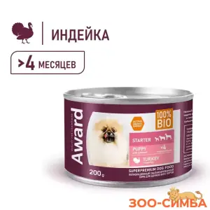 Влажный корм AWARD для щенков с начала прикорма до 4 месяцев, беременных и кормящих сук паштет из индейки 200г *12 шт