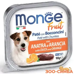 Влажный корм Monge Dog Fruit для собак, с уткой и апельсином, консервы 16 шт( по 100г)