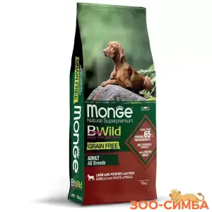 Сухой корм Monge Dog BWild GRAIN FREE для собак, беззерновой, из мяса ягненка с картофелем