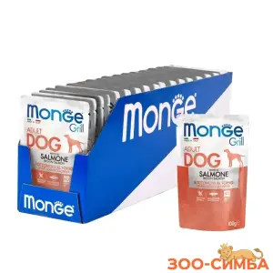 Влажный корм Monge Dog Grill для собак с лососем, паучи 24шт