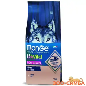 Сухой корм Monge Dog BWild LOW GRAIN для взрослых собак, низкозерновой, из мяса гуся (холистик)12 кг