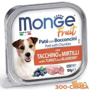 Влажный корм Monge Dog Fruit для собак,с индейкой с черникой, консервы  уп.16 шт