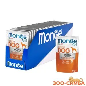 Влажный корм Monge Dog Grill Senior для пожилых собак, из утки, паучи 24 шт