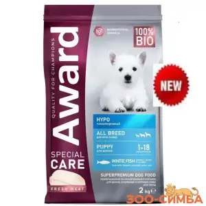 Сухой корм AWARD SPECIAL CARE HYPO PUPPY со свежей белой рыбой для щенков от 1 месяца, беременных и кормящих собак всех пород, склонных к аллергии