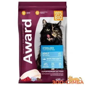 Сухой корм AWARD Sterilized для взрослых стерилизованных кошек с белой рыбой с добавлением семян льна, клюквы и цикория 400г