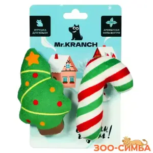 Игрушка Mr.Kranch для кошек Ёлочка и леденец плюшевая с кошачьей мятой 9 см зелёная